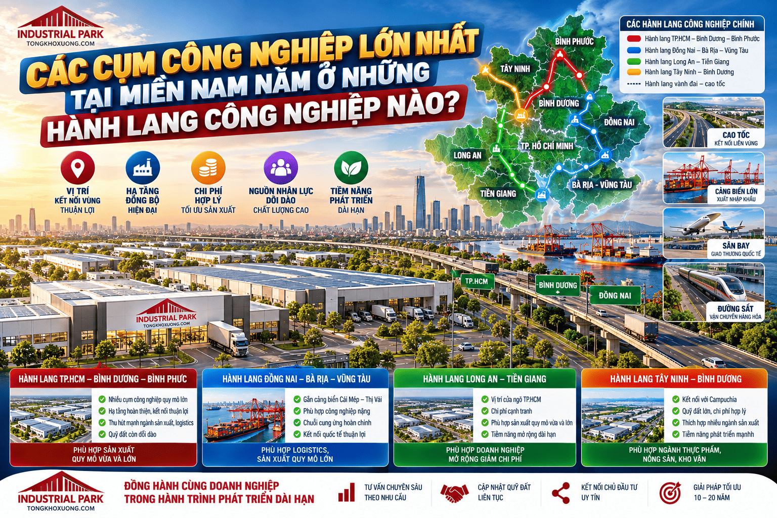 các cụm công nghiệp lớn nhất tại miền nam nằm ở những hành lang công nghiệp nào