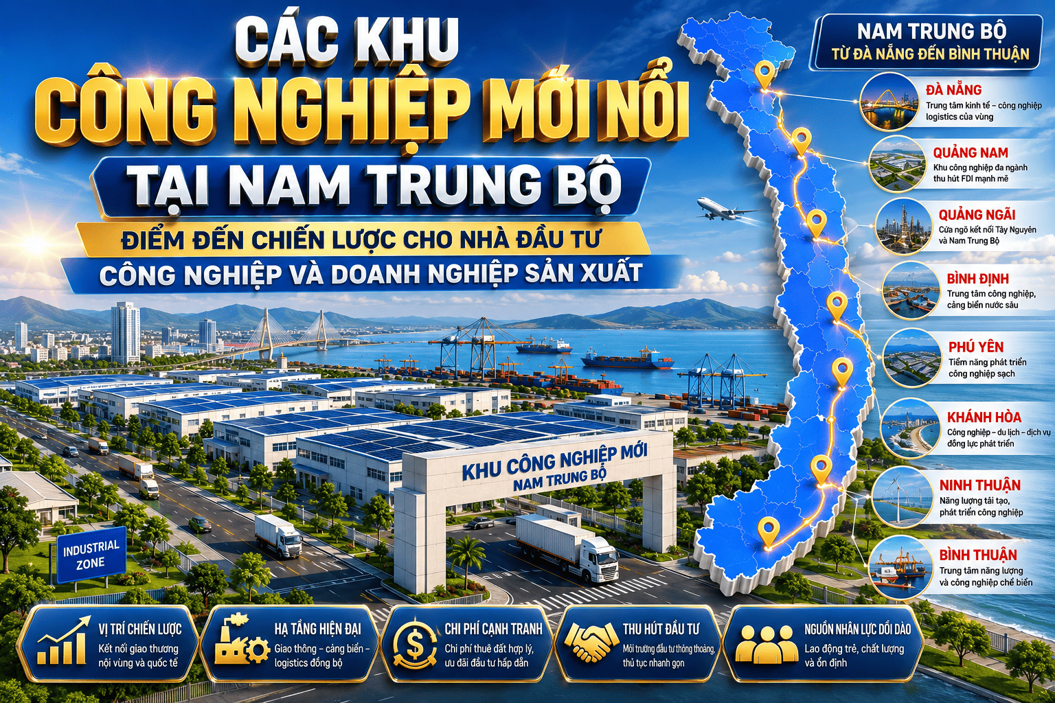 các khu công nghiệp mới nổi tại nam trung bộ – điểm đến chiến lược cho nhà đầu tư công nghiệp và doanh nghiệp sản xuất
