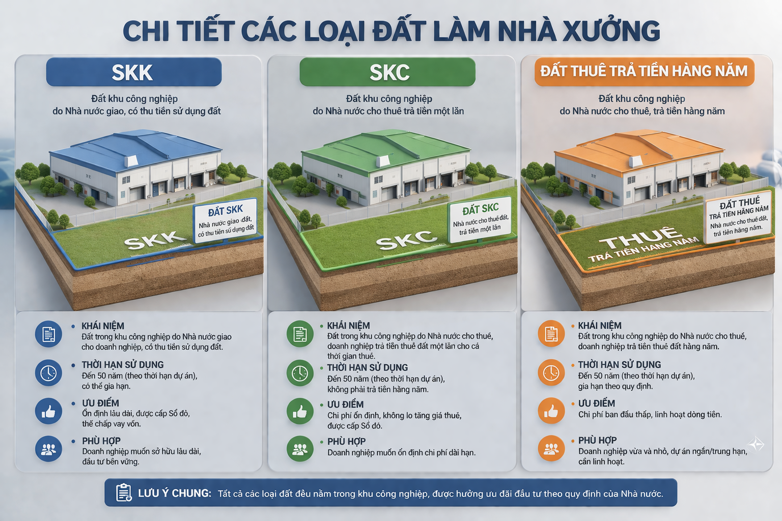 chi tiết các loại đất làm nhà xưởng: skk, skc, đất thuê trả tiền hàng năm