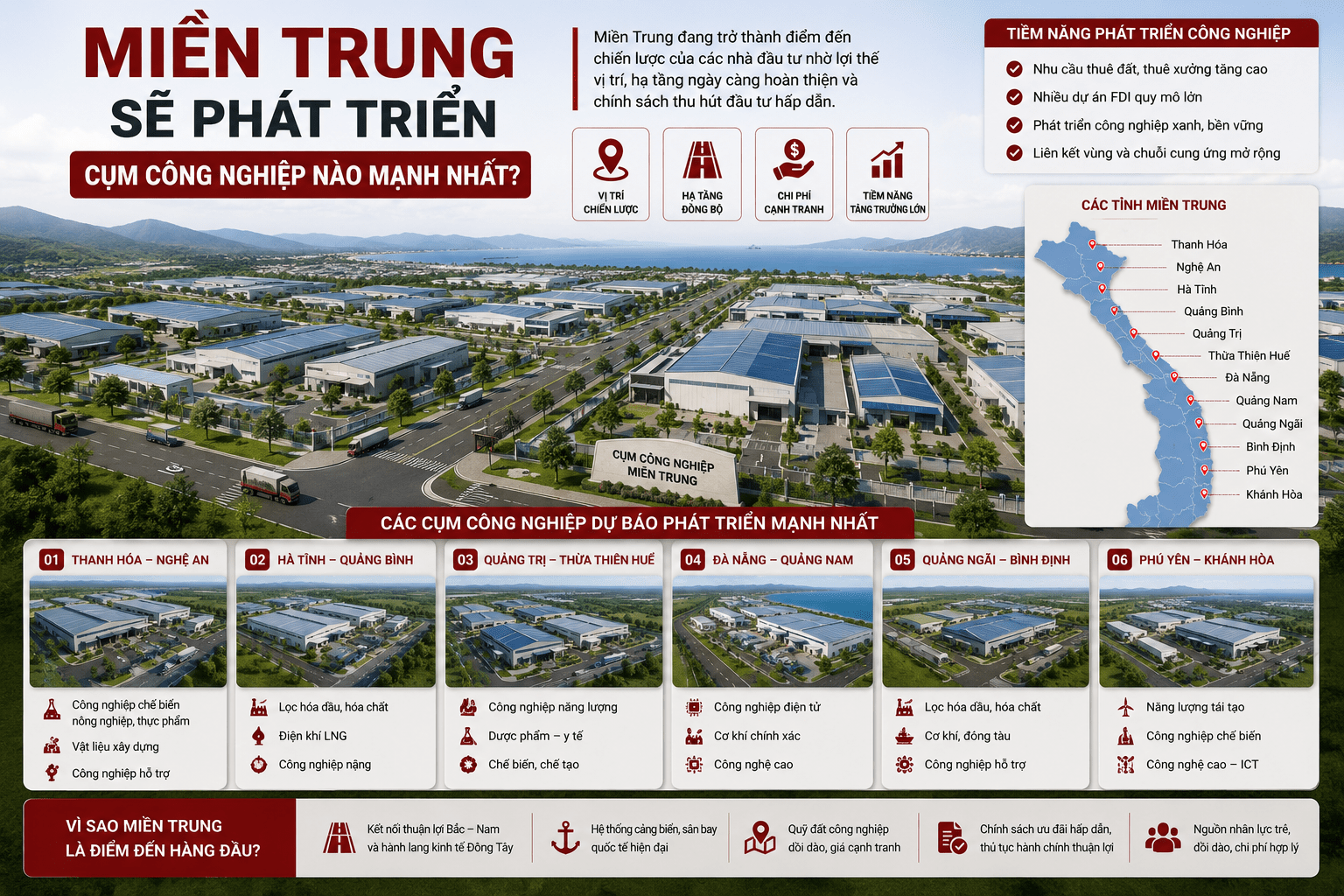 miền trung sẽ phát triển cụm công nghiệp nào mạnh nhất?