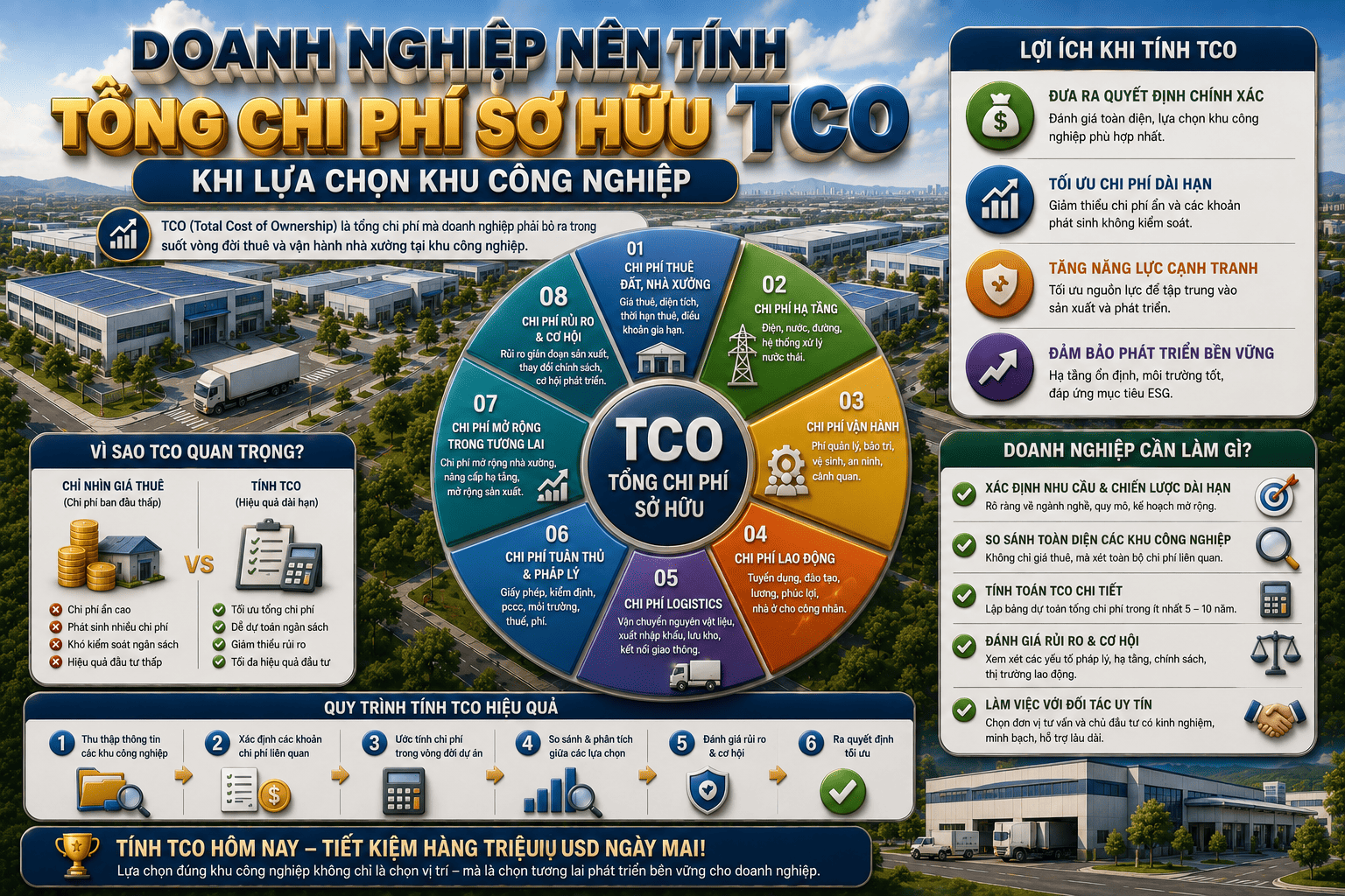 doanh nghiệp nên tính tổng chi phí sở hữu tco khi lựa chọn khu công nghiệp