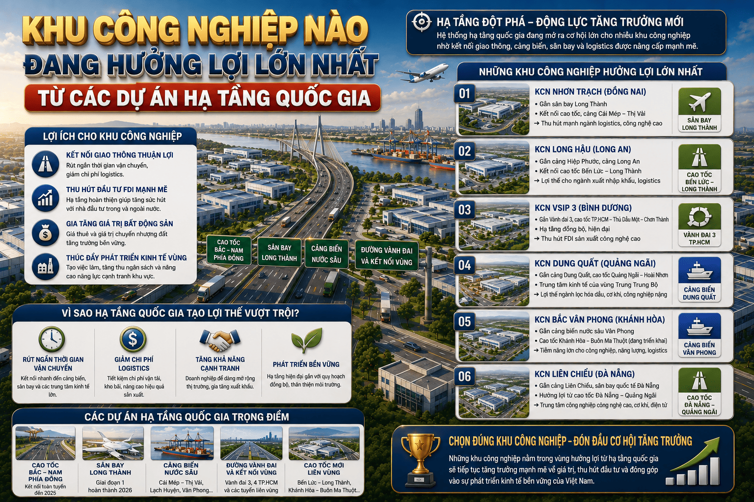 khu công nghiệp nào đang hưởng lợi lớn nhất từ các dự án hạ tầng quốc gia