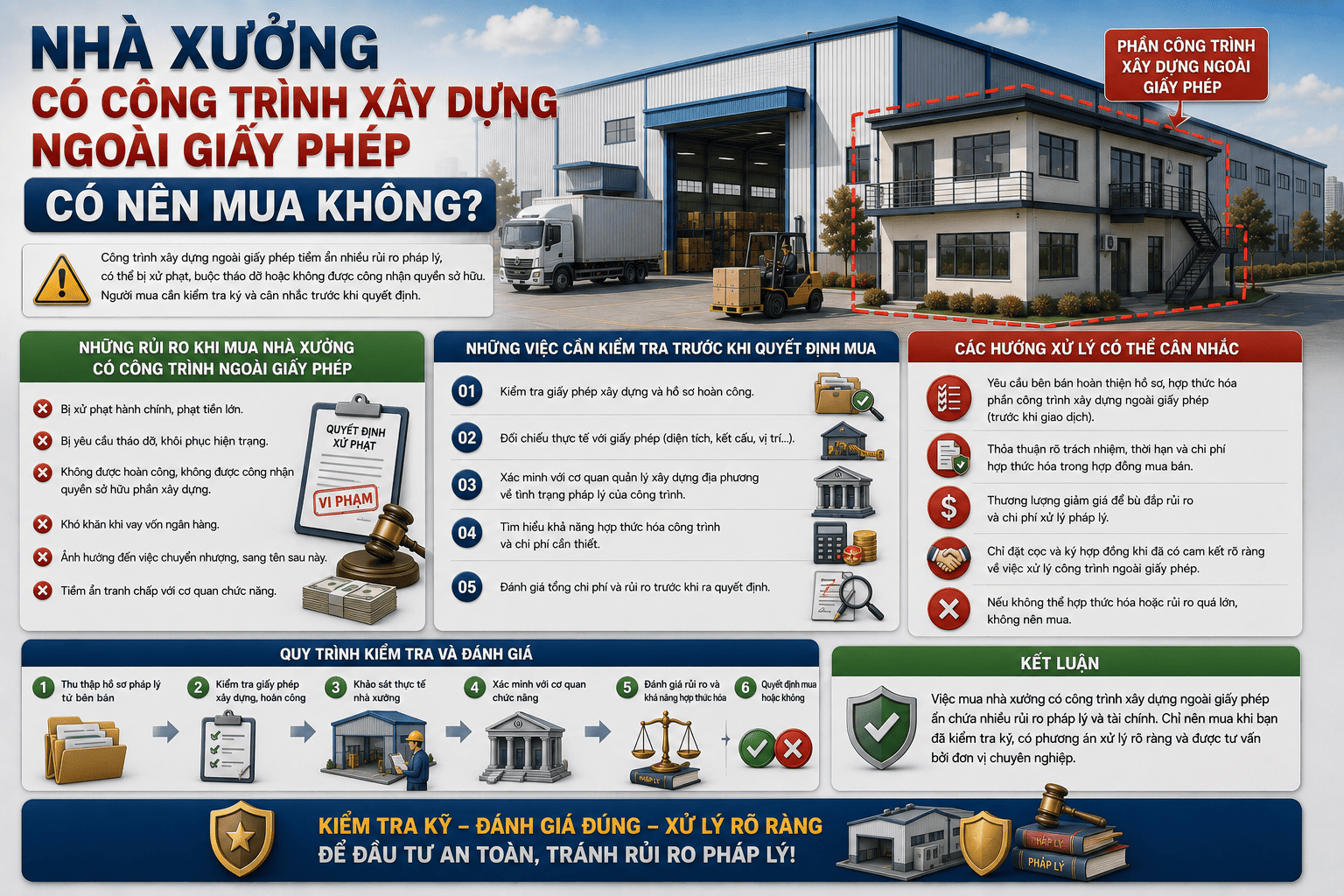 nhà xưởng có công trình xây dựng ngoài giấy phép có nên mua không