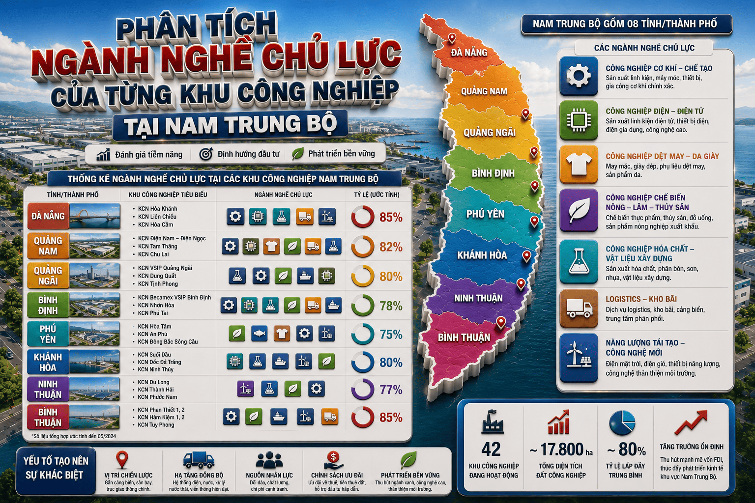 phân tích ngành nghề chủ lực của từng khu công nghiệp tại nam trung bộ