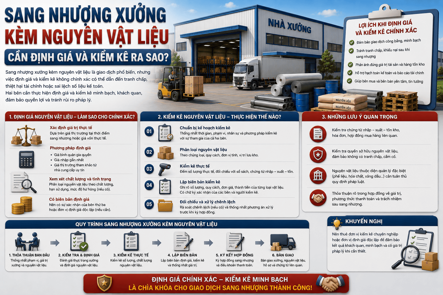 sang nhượng xưởng kèm nguyên vật liệu cần định giá và kiểm kê ra sao
