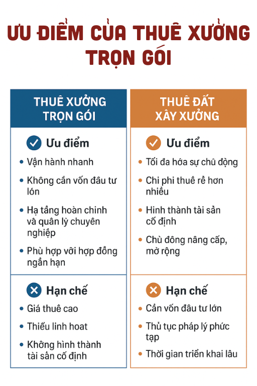 Nên Thuê Xưởng Trọn Gói Hay Thuê Riêng Đất – Cái Nào Tiết Kiệm Hơn Cho Doanh Nghiệp? 5 ưu điểm của thuê xưởng trọn gói