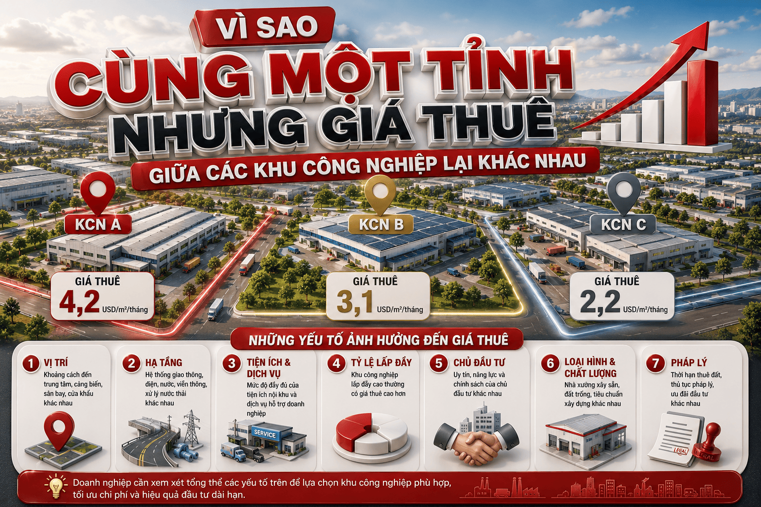 vì sao cùng một tỉnh nhưng giá thuê giữa các khu công nghiệp lại khác nhau